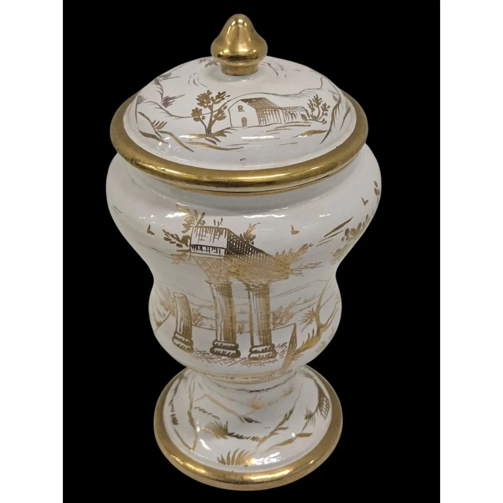 Vintage Ugo‎ Zaccagnini Italian Signed Italy Art Pottery Vase Gold White